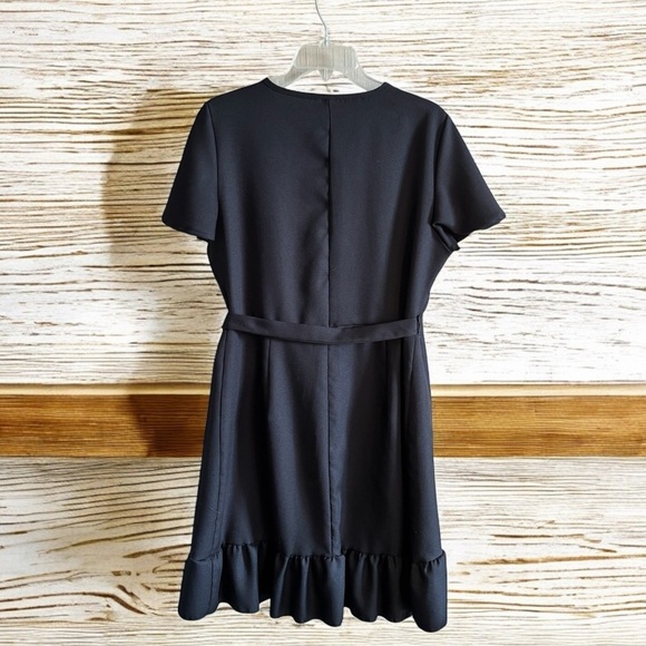 Naggoo Women''s Wrap V Neck Wraparound Black Ruffled Short Sleeve Mini Dress. - Picture 10 of 10